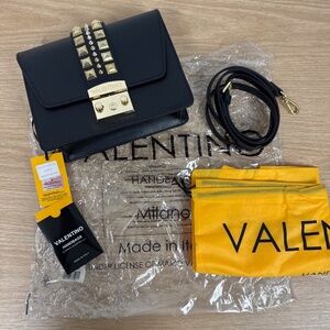 💕Valentino by Mario Valentino Benedicte Studded Leather Crossbody Bag Black New